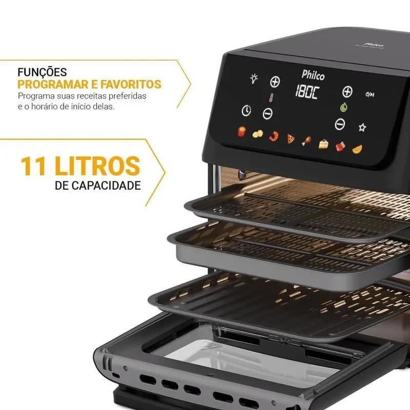 Fritadeira Air Fryer Oven 11 Litros 1800w 8 Funções Philco PAF11B